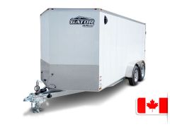 Devant d'une remorque fermée blanche galvanisée 7x14 Gator Elite à double essieux.